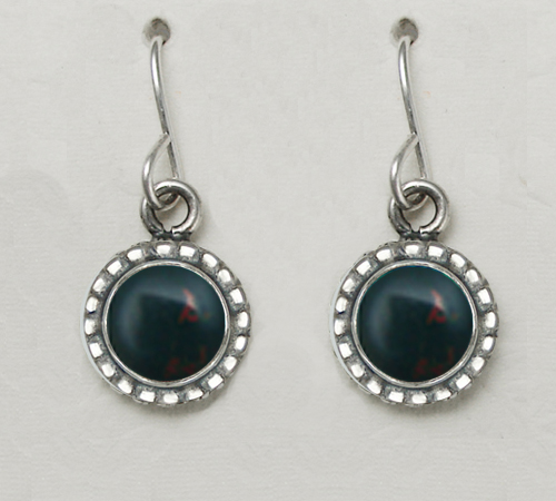 Sterling Silver Small Bloodstone Gemstone Drop Dangle Earrings